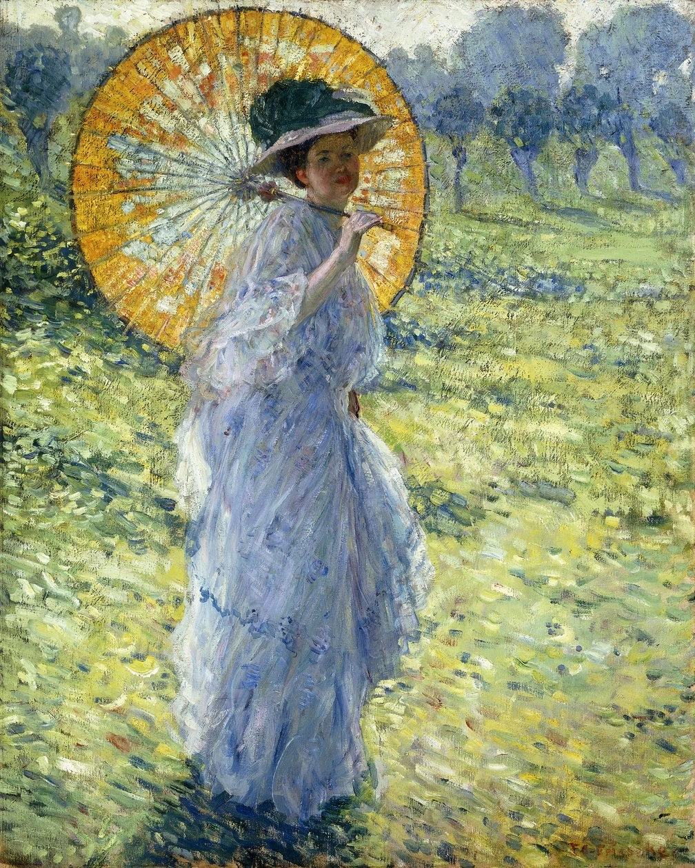 Dama con parasole in un prato